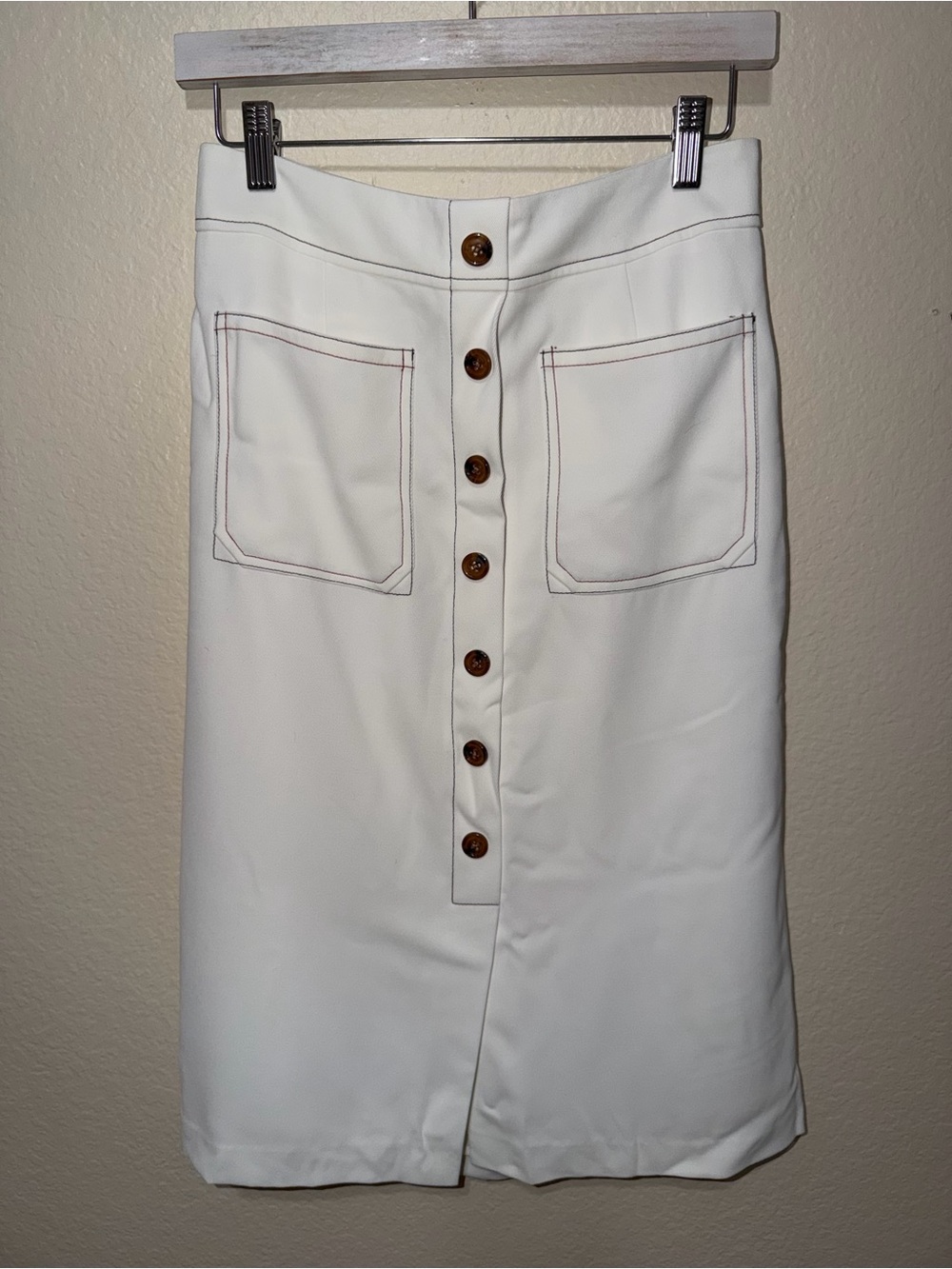 Gibson Latimer Off White Button Front Pocket Seamed Pencil Skirt 6